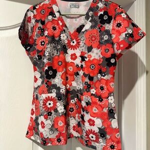 Floral V-Neck Women's Scrub Top